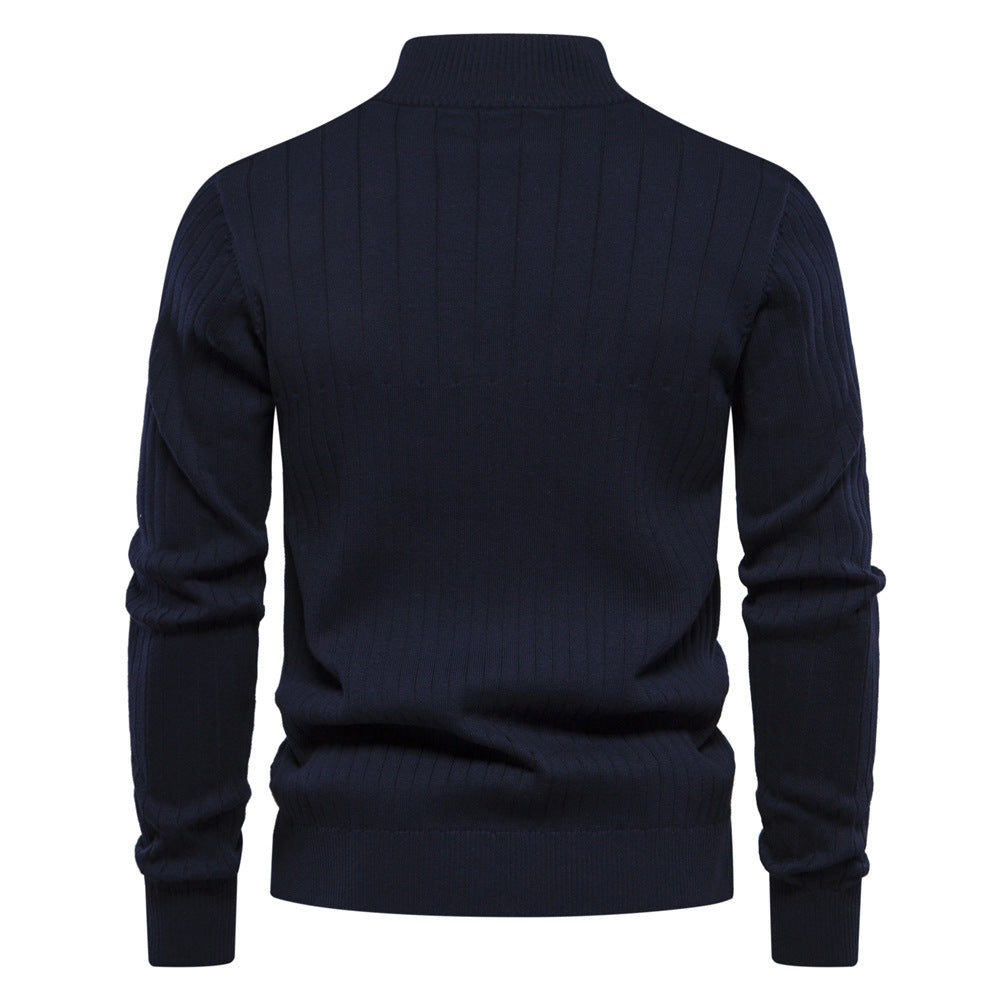 Pull homme en coton décontracté à col montant et demi-fermeture éclair