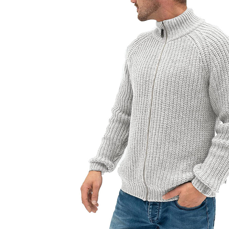 Cardigan zippé à col roulé uni pour homme