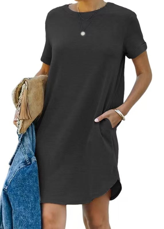 ⏰ Robe T-shirt décontractée à manches courtes pour femmes 2025 Robes basiques avec poches