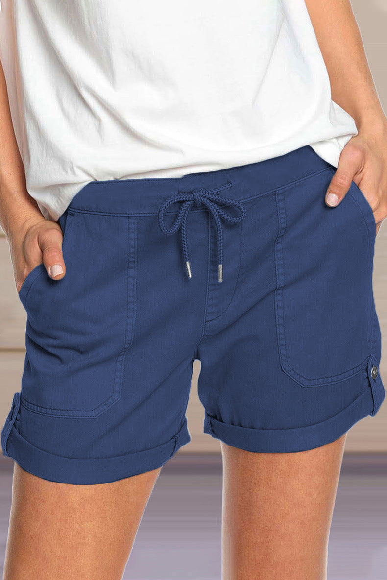 Shorts pour femme avec cordon de serrage réglable à la taille et ourlet retroussé