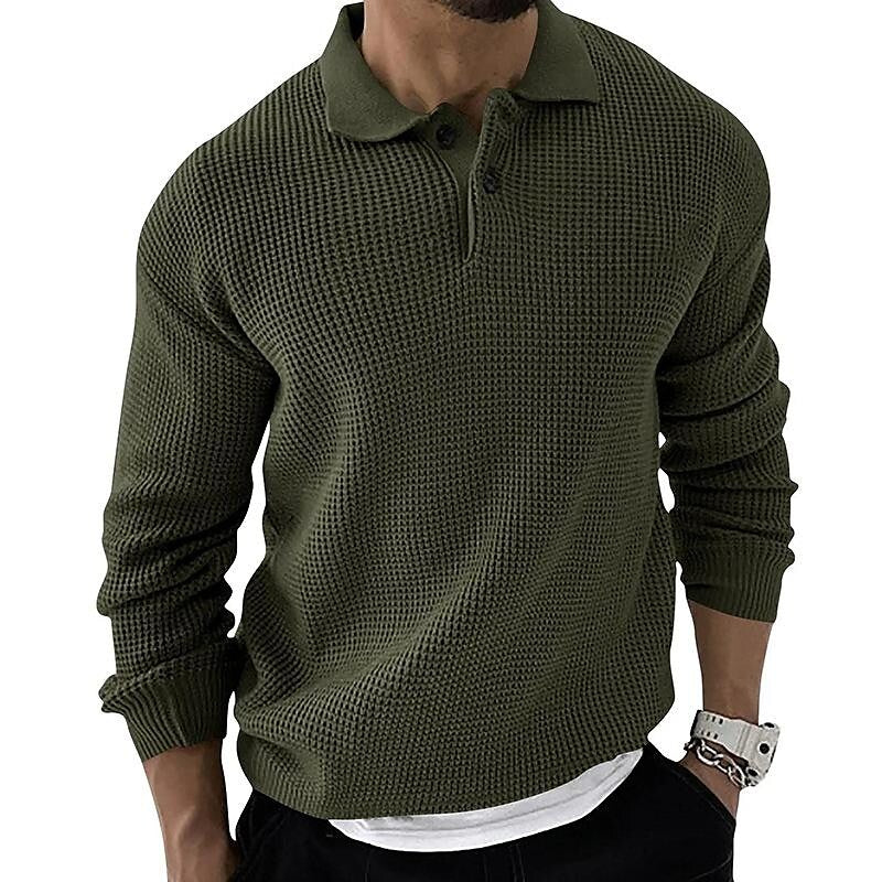 Chandail gaufré boutonné à revers pour homme
