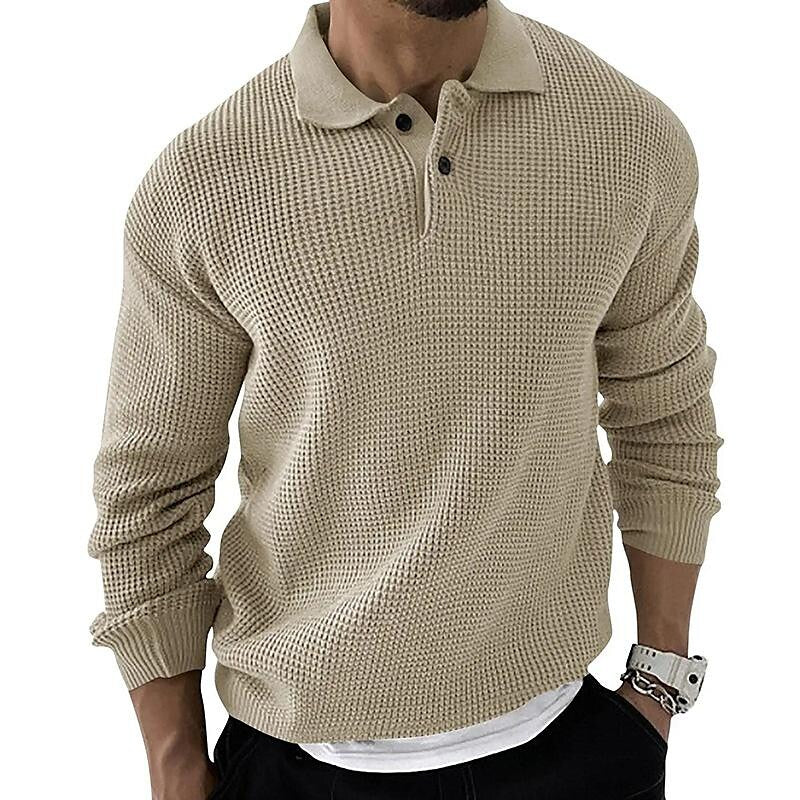 Chandail gaufré boutonné à revers pour homme