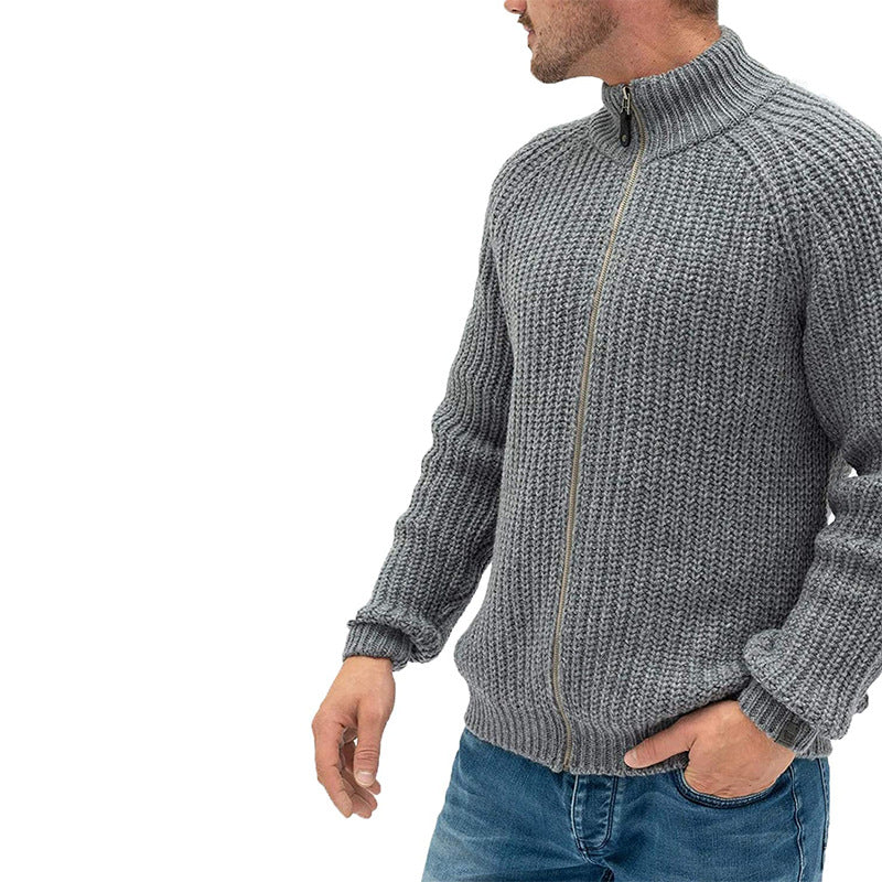 Cardigan zippé à col roulé uni pour homme
