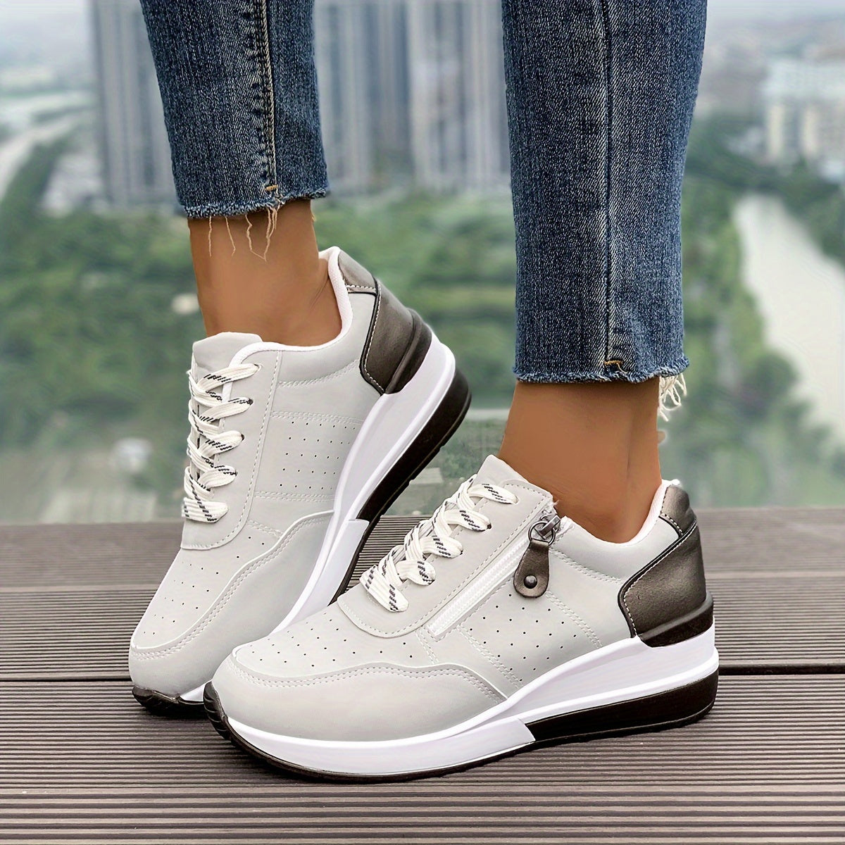 🔥Dernière promotion : 60 % de réduction – Baskets orthopédiques confortables pour femme, à semelle épaisse et fermeture éclair latérale