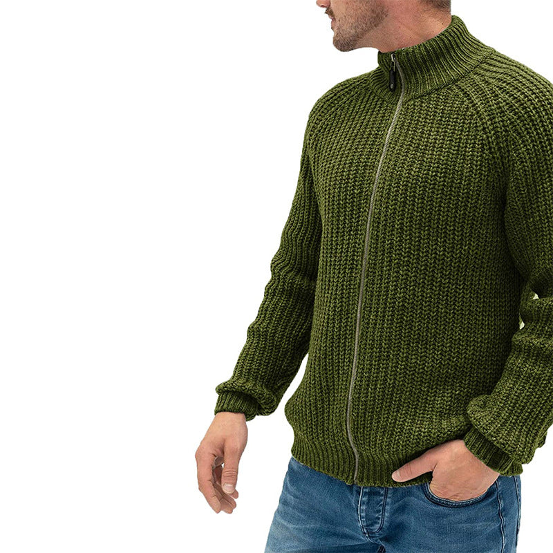 Cardigan zippé à col roulé uni pour homme