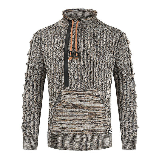 Herren Melange Half-Zip Känguru-Taschen-Pullover