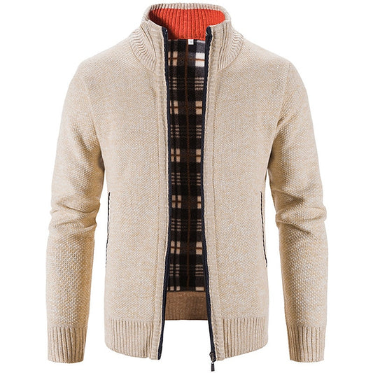 Herren Stehkragen-Strickjacke mit Reißverschluss, einfarbig